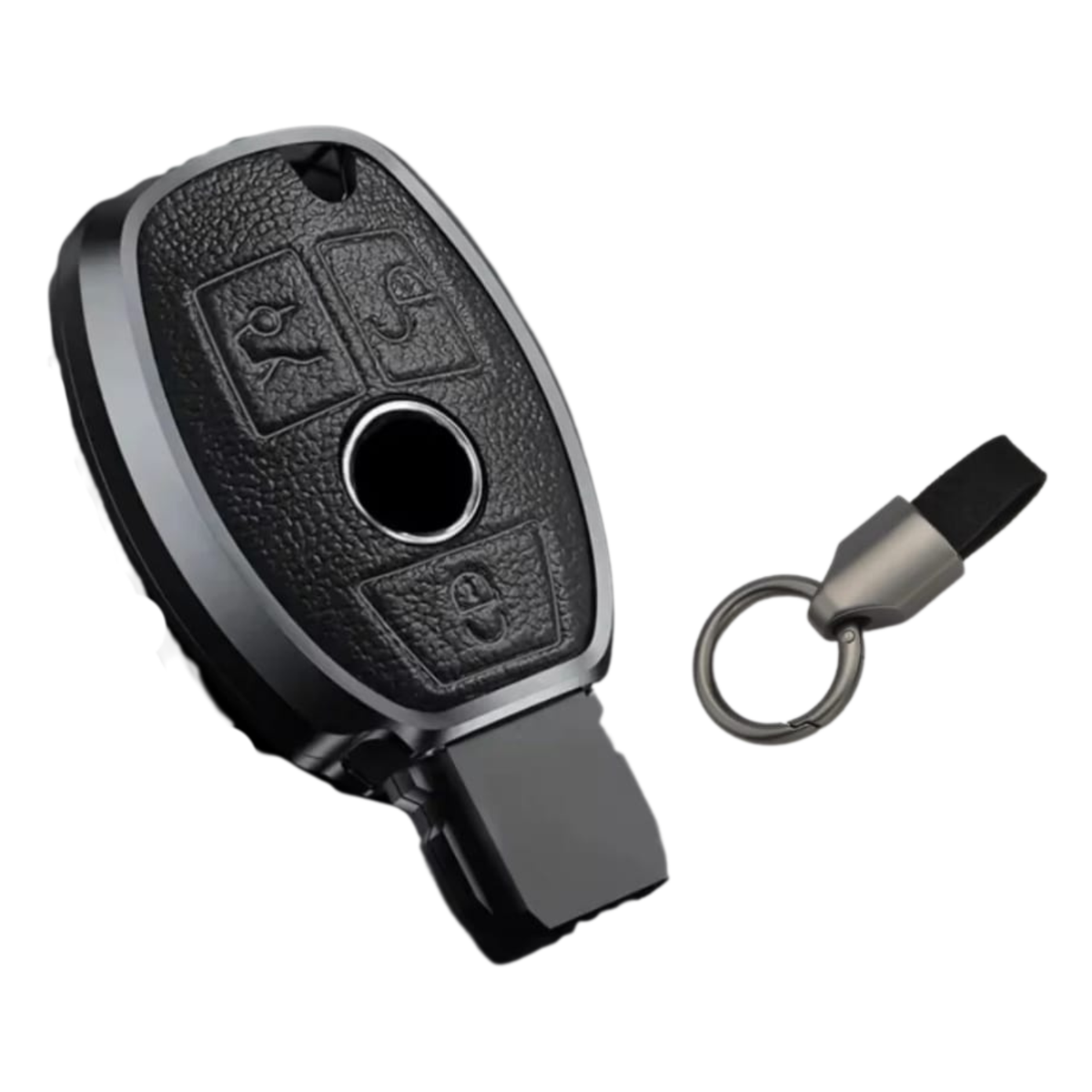 Luxurious Mercedes Key Cover (2012+) – Aluminum + Leather Mini Keychain Include