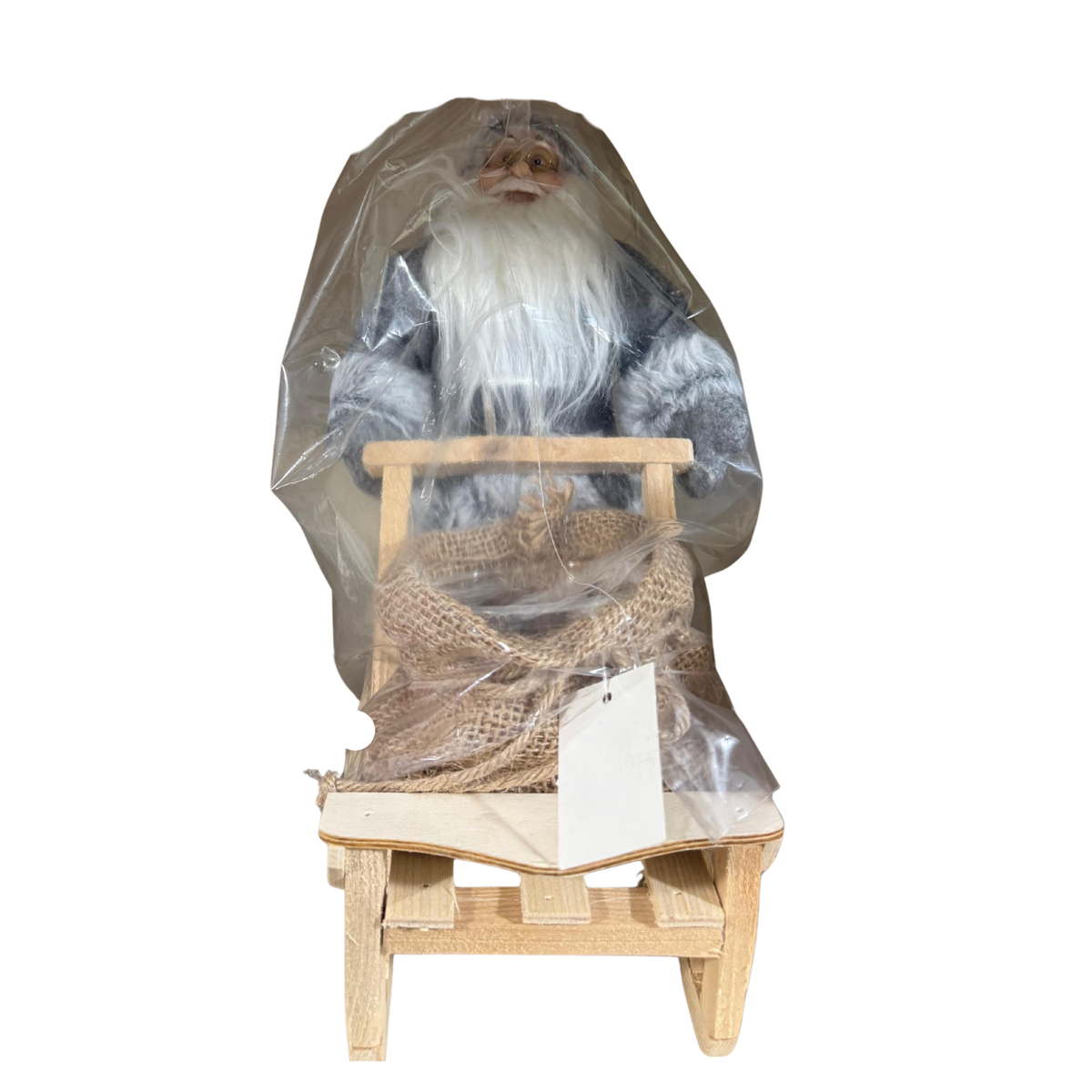 Winter Santa Figurine on Wooden Sled – Rustic Holiday Decoration