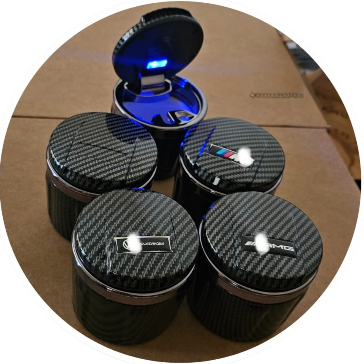 Carbon Ashtray with LED Blu-Ray — Odorless Design (With or Without Logo)
