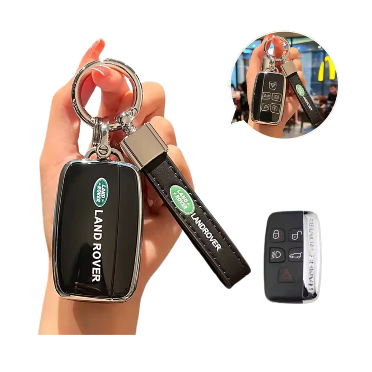 Land Rover / Range Rover Key Cover + Leather Keychain – Premium Protection Set