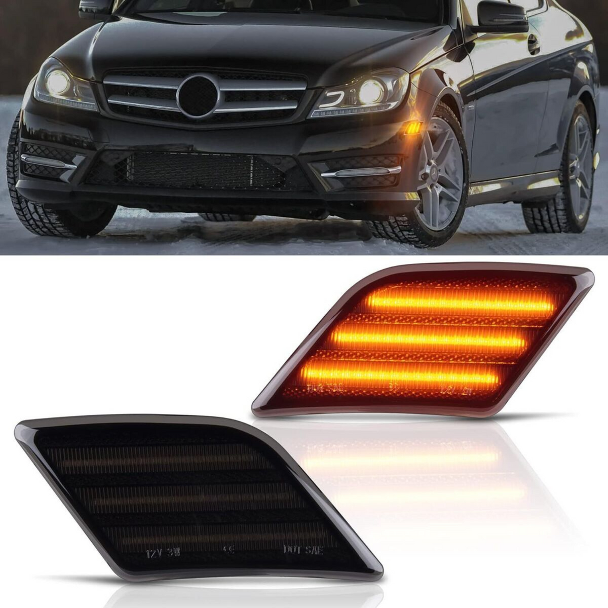 Mercedes W204 Smoked LED Side Marker Lights