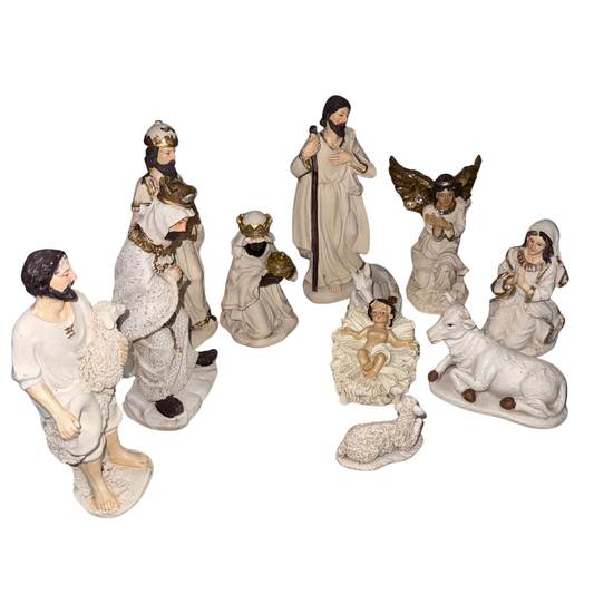 11-Piece White & Gold Nativity Set