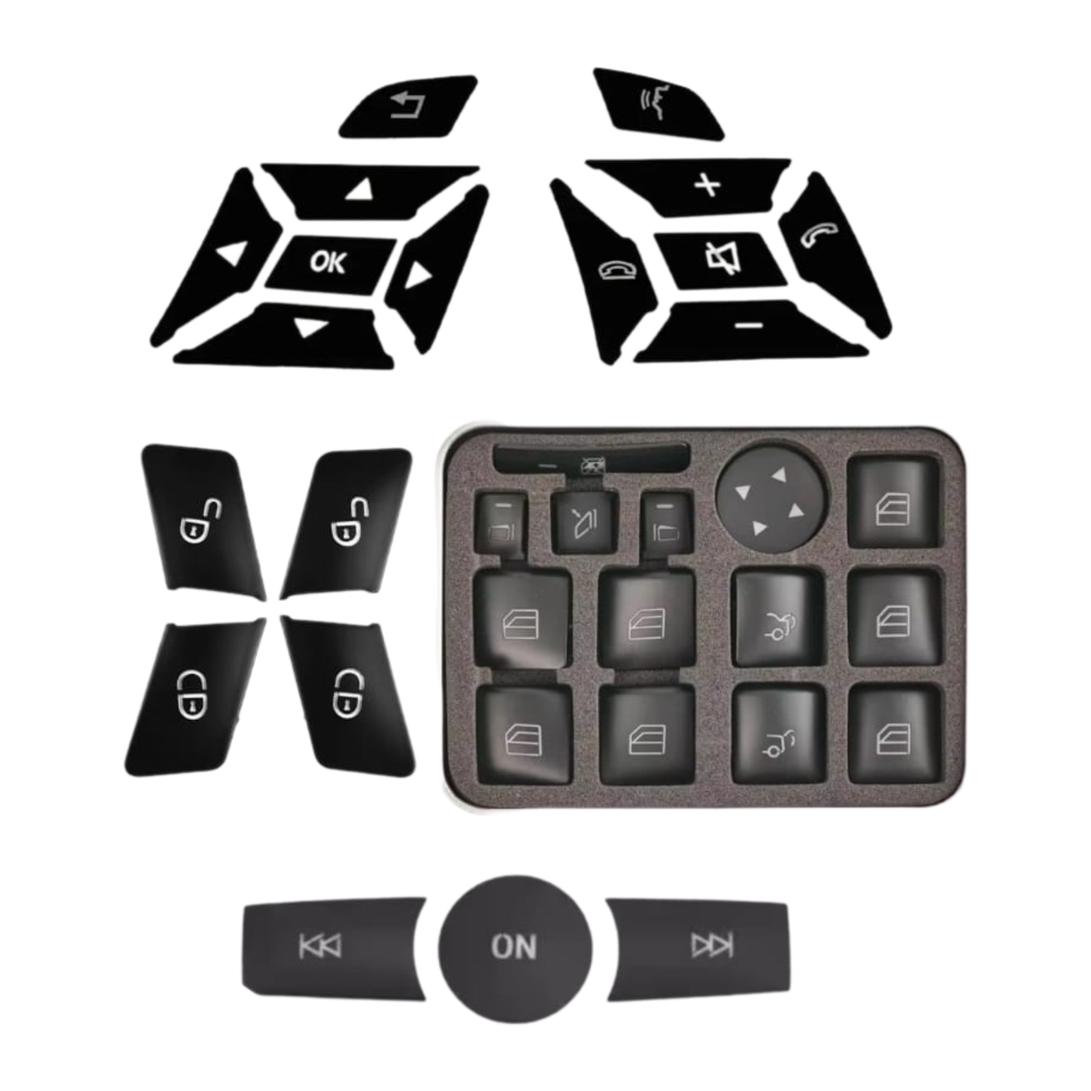 Mercedes Interior Button Replacement Covers – Black or Silver (W204 / W212 / CLA)