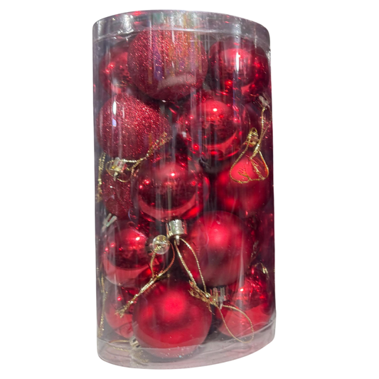 Red Christmas Ornament Ball Set – Shiny & Glitter Baubles (Assorted Mix)
