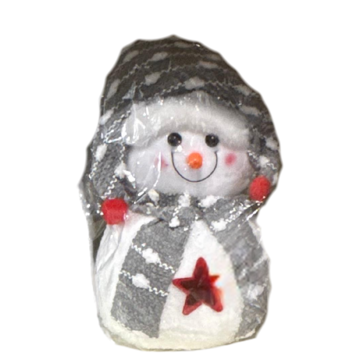 Hooded Snowman Plush Decoration – LED Star Belly | Red or Gray