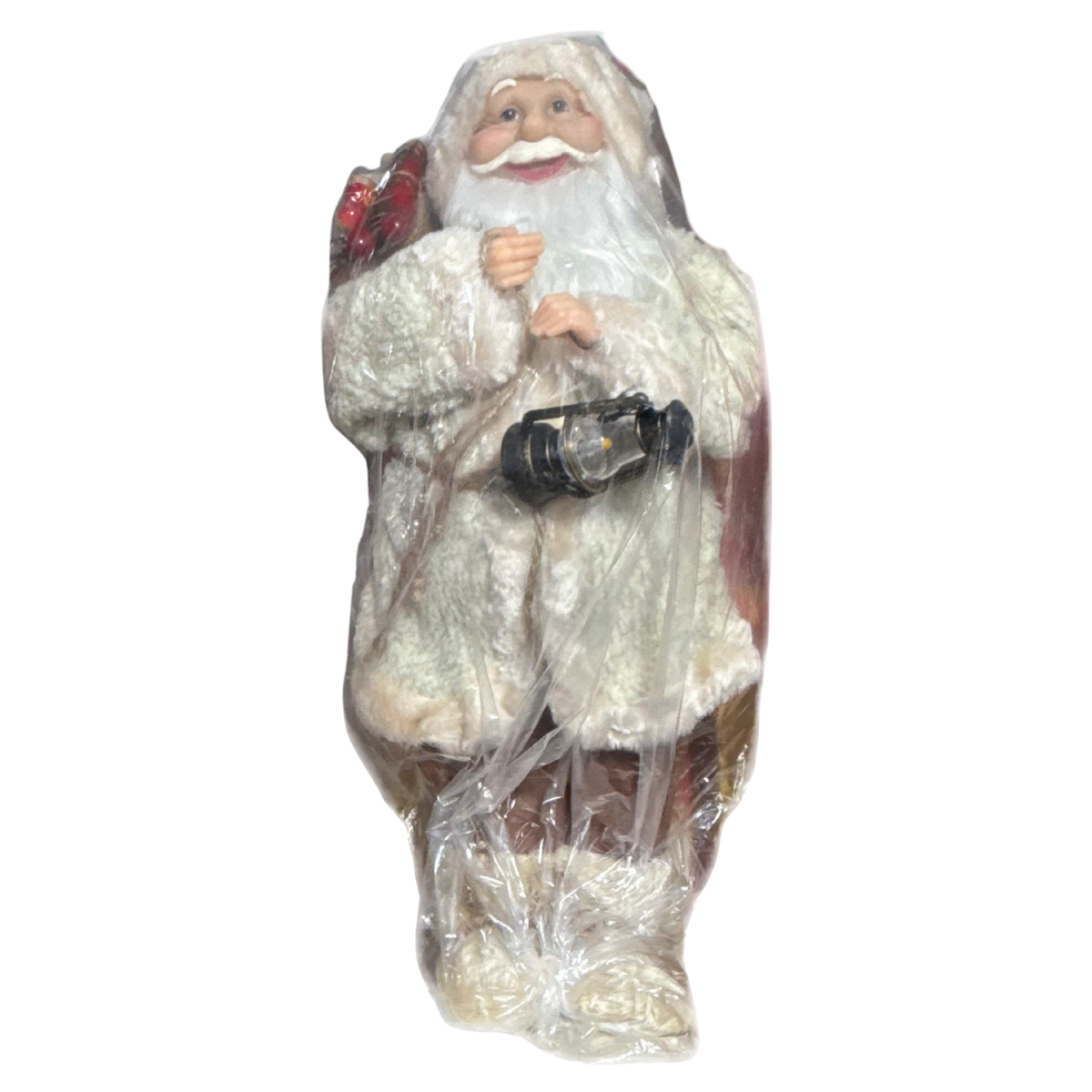 Winter Santa Figurine – White Coat Christmas Decoration with Accessories