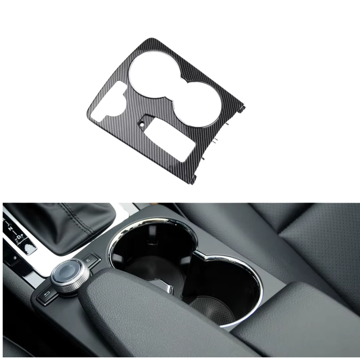 Mercedes W204 Cupholder Cover Replacement – Black / Carbon Finish (Not Sticker)