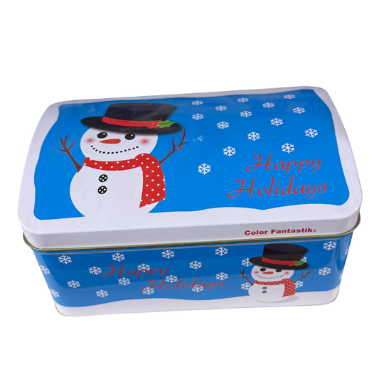 Snowman “Happy Holidays” Tin Box – Festive Storage & Gift Container