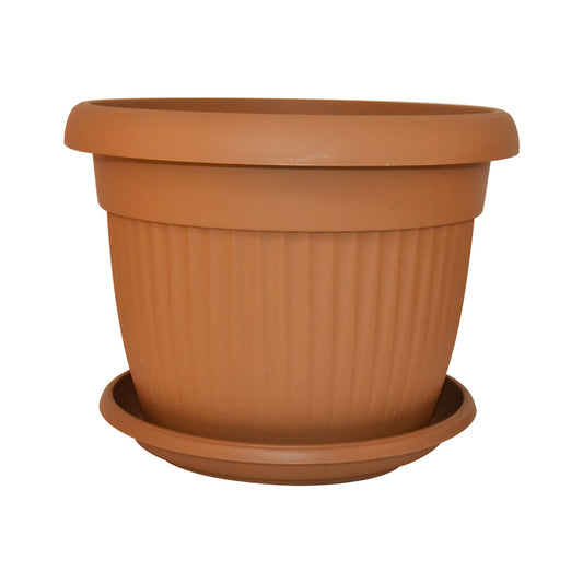 Large Ribbed Plastic Planter Pot with Saucer