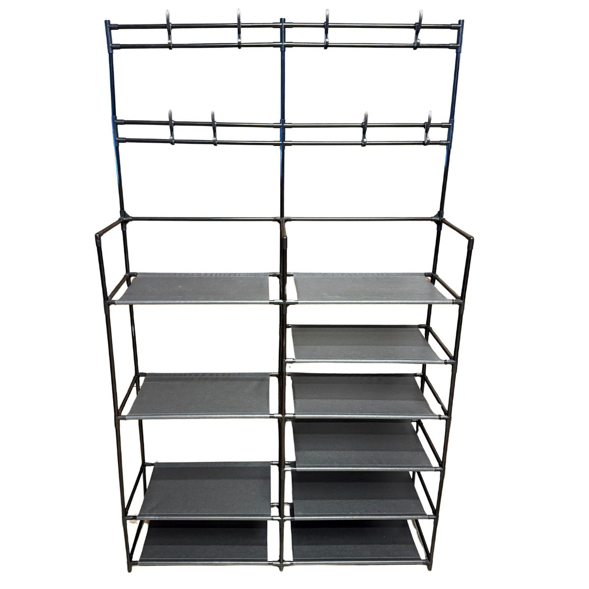 Multi-Tier Shoe & Storage Rack with Hanging Hooks