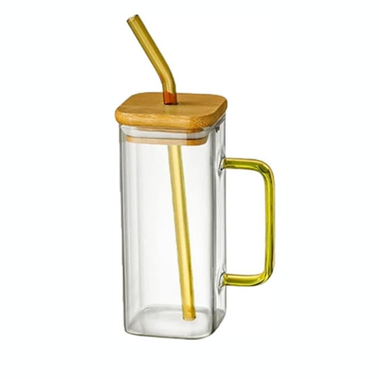 Glass Mug with Bamboo Lid & Straw